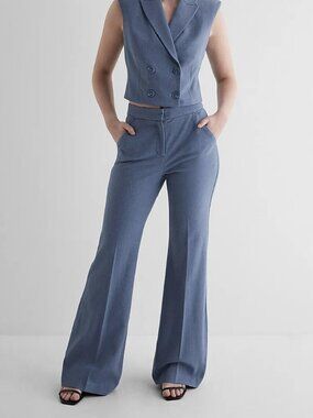 Express Editor Heathered Stretch Twill High Waisted Flare Trouser Pants 6 LONG
